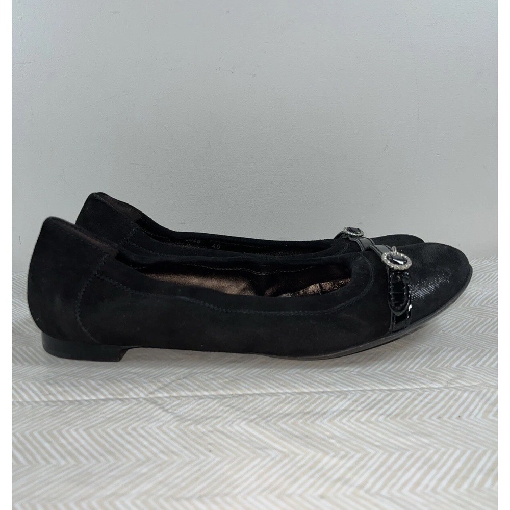 AGL Monika Attilio Giusti Leombruni Suede 40/10 Cap Toe Ballet Flats Italy Black